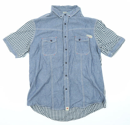Resistance Mens Blue Check Cotton Button-Up Size XL Collared Button