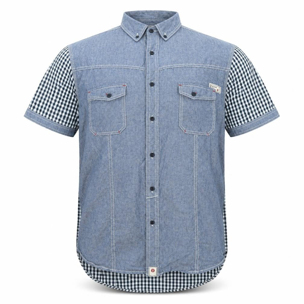 Mens UK Size XL Resistance Blue  Button-Up Short Sleeve Casual Shirt