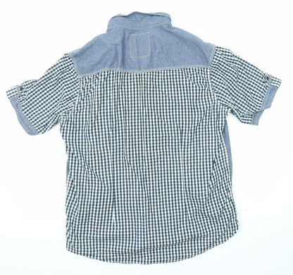 Resistance Mens Blue Check Cotton Button-Up Size XL Collared Button