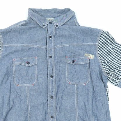 Resistance Mens Blue Check Cotton Button-Up Size XL Collared Button