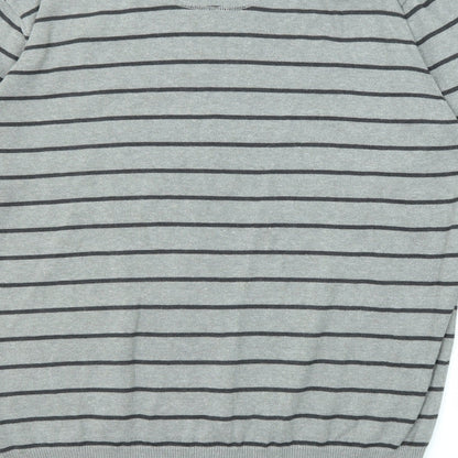Ringspun Mens Grey Collared Striped Cotton Pullover Jumper Size XL Long Sleeve