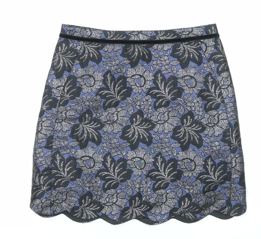 Oasis Womens Multicoloured Floral Polyester A-Line Skirt Size 8 Zip