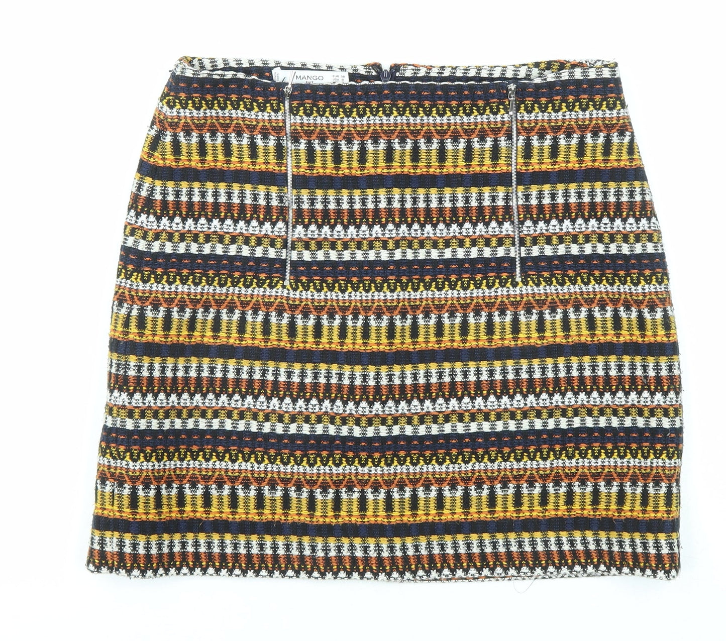 Mango Womens Multicoloured Geometric Cotton A-Line Skirt Size 10 Zip