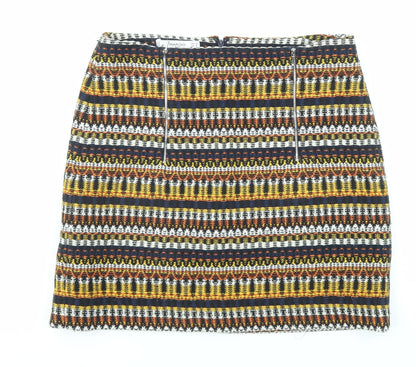 Mango Womens Multicoloured Geometric Cotton A-Line Skirt Size 10 Zip