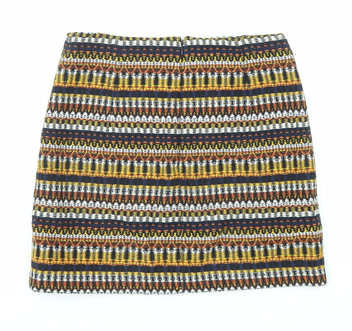Mango Womens Multicoloured Geometric Cotton A-Line Skirt Size 10 Zip