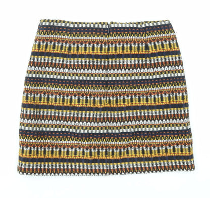 Mango Womens Multicoloured Geometric Cotton A-Line Skirt Size 10 Zip