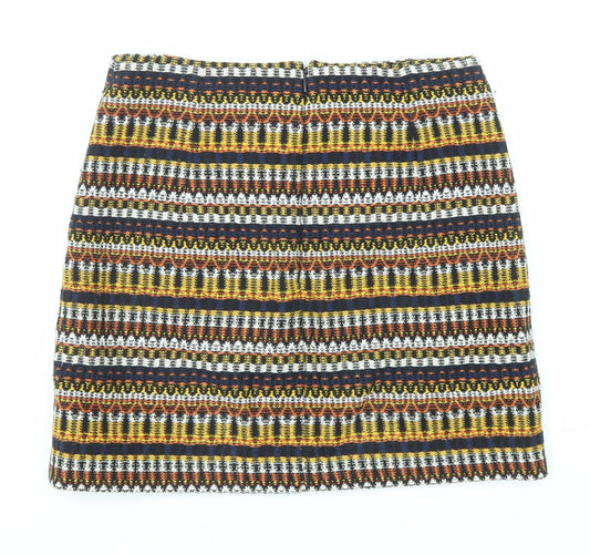 Mango Womens Multicoloured Geometric Cotton A-Line Skirt Size 10 Zip