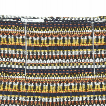 Mango Womens Multicoloured Geometric Cotton A-Line Skirt Size 10 Zip