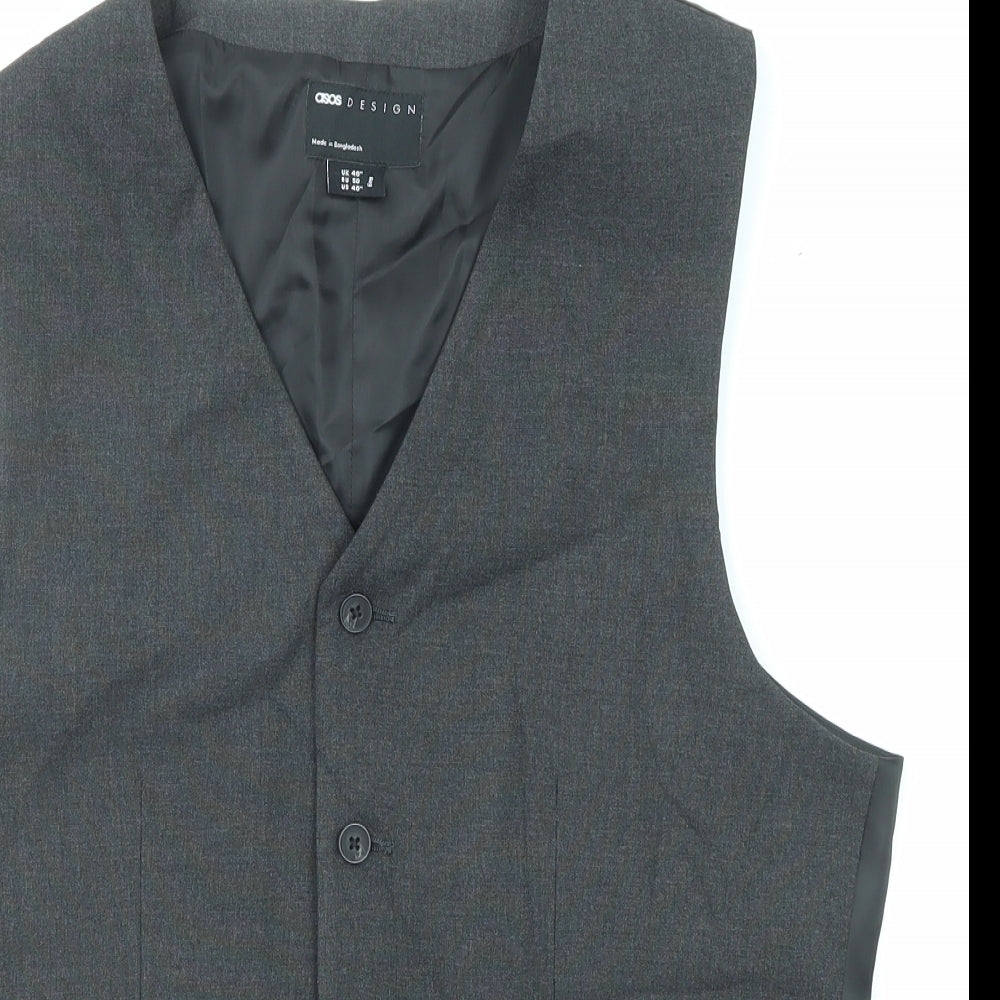 ASOS Mens Grey Polyester Jacket Suit Waistcoat Size 40 Regular