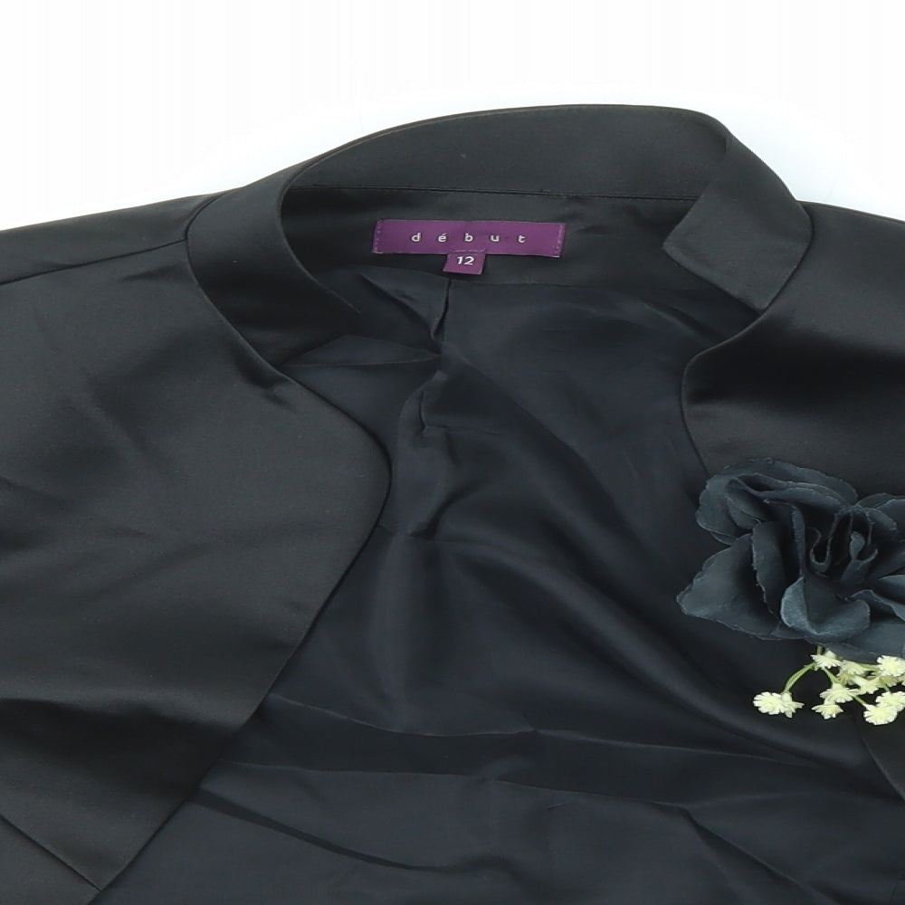 Debut Womens Black Jacket Blazer Size 12 - Flower Detail