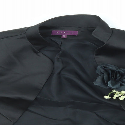 Debut Womens Black Jacket Blazer Size 12 - Flower Detail