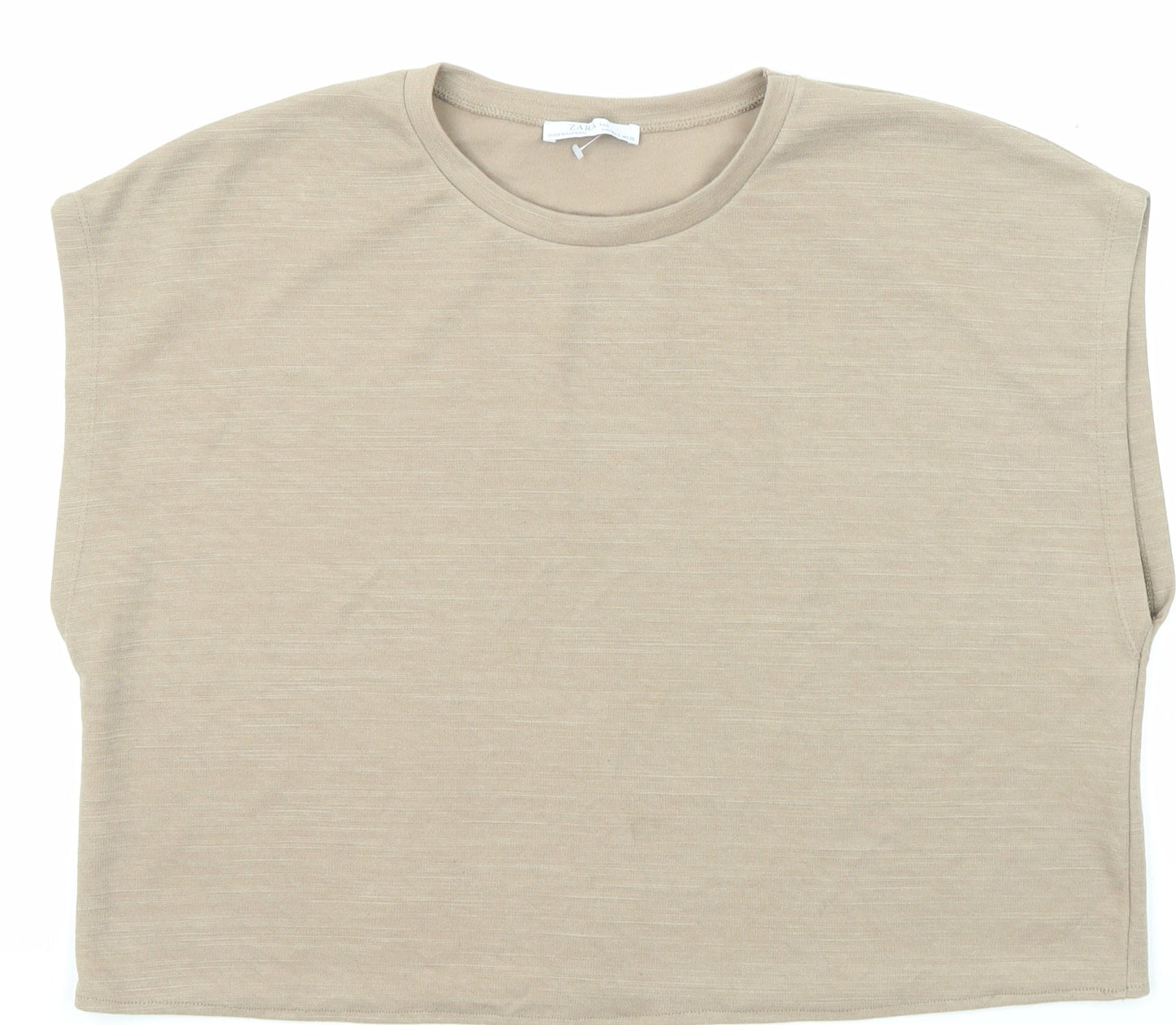 Womens UK Size S Zara Beige Basic T-Shirt