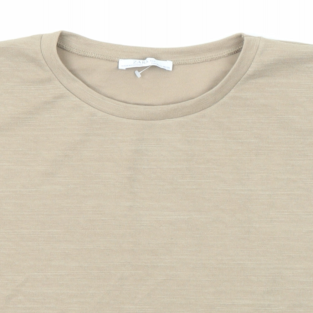 Womens UK Size S Zara Beige Basic T-Shirt