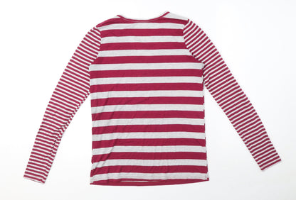 Poof Womens Red Striped Cotton Basic T-Shirt Size M V-Neck