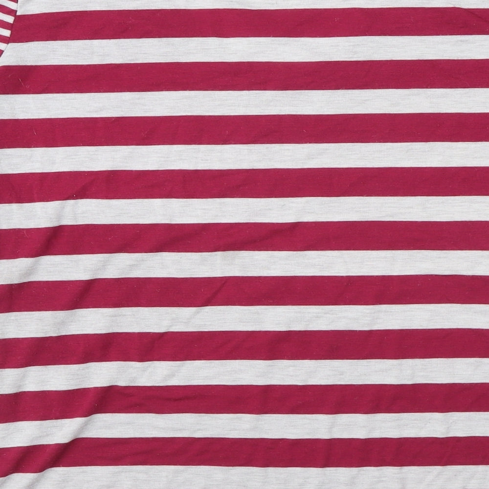 Poof Womens Red Striped Cotton Basic T-Shirt Size M V-Neck