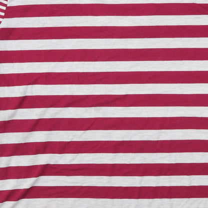 Poof Womens Red Striped Cotton Basic T-Shirt Size M V-Neck