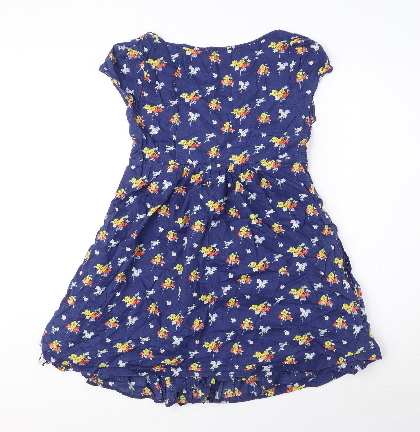 Jack Wills Womens Blue Floral 100% Cotton A-Line Size 8 Scoop Neck Button
