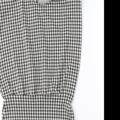 Zara Womens Black Gingham Polyester A-Line Size S Crew Neck Button