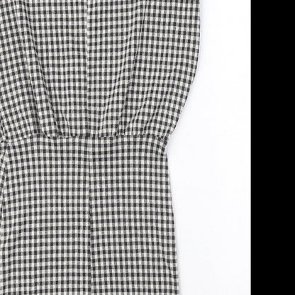 Zara Womens Black Gingham Polyester A-Line Size S Crew Neck Button