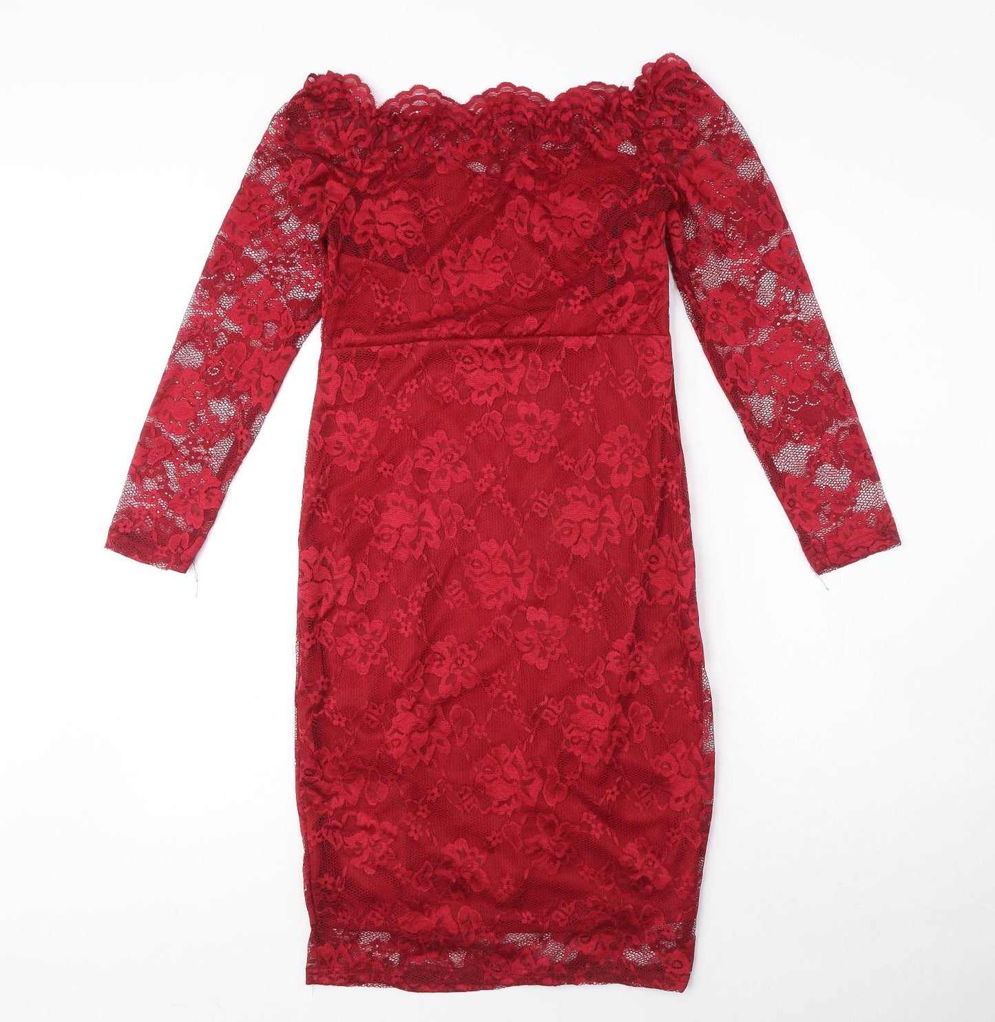 Auxo Womens Red Floral Polyester Pencil Dress Size S Boat Neck Zip