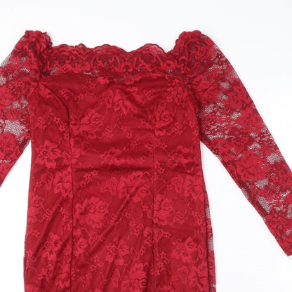 Auxo Womens Red Floral Polyester Pencil Dress Size S Boat Neck Zip