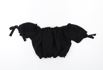 New Look Womens Black Polyester Cropped Blouse Size 6 Off the Shoulder