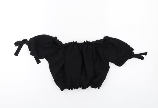 New Look Womens Black Polyester Cropped Blouse Size 6 Off the Shoulder