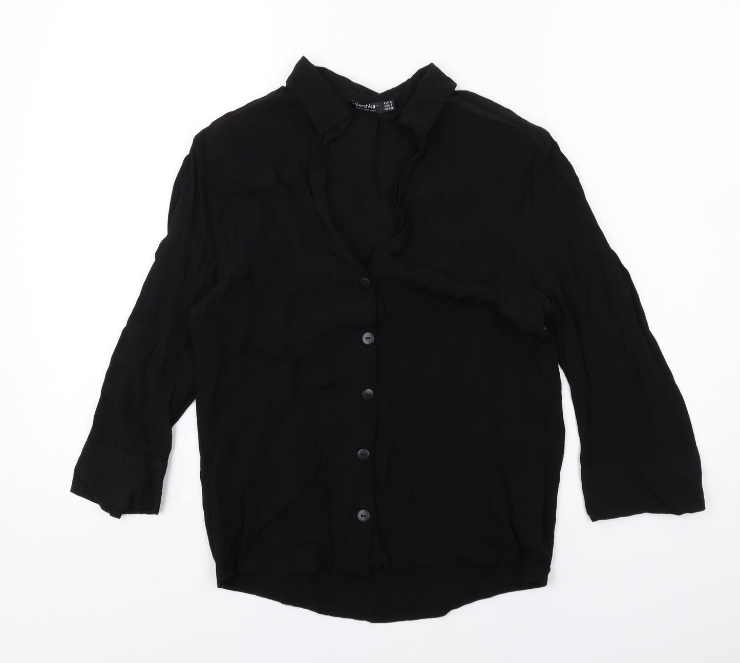 Womens UK Size S Bershka Black Basic Button-Up