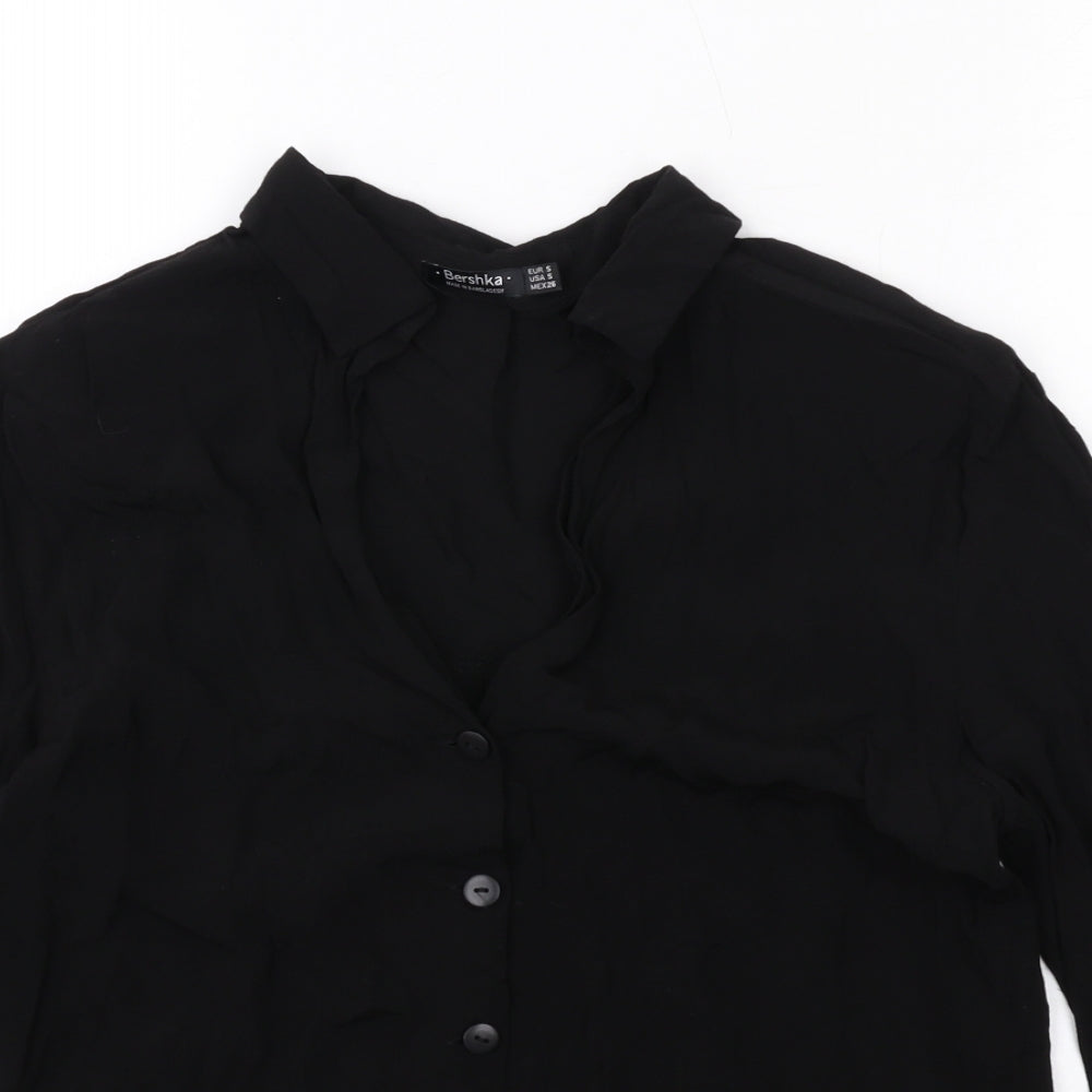 Womens UK Size S Bershka Black Basic Button-Up