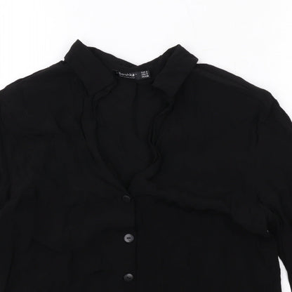 Womens UK Size S Bershka Black Basic Button-Up