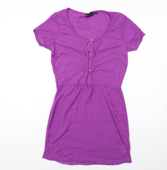 PRETTYLITTLETHING Womens Purple Polyester A-Line Size 12 Round Neck Pullover