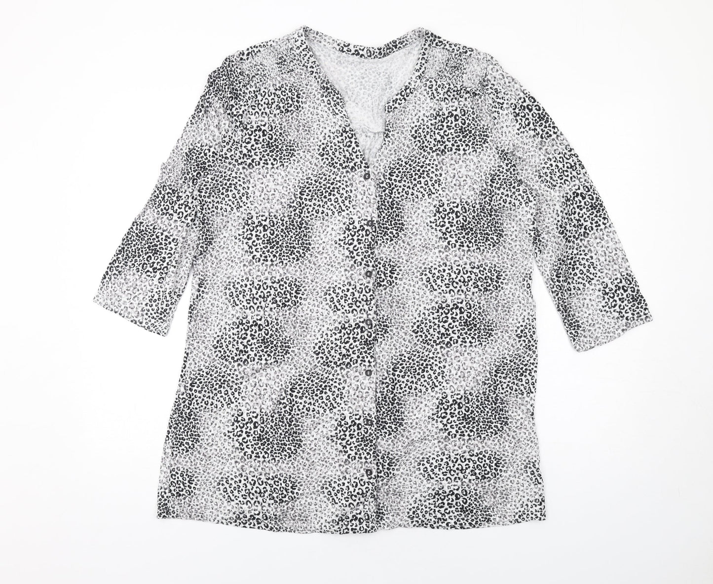 Bonmarché Womens White Animal Print Viscose Basic Button-Up Size 16 V-Neck