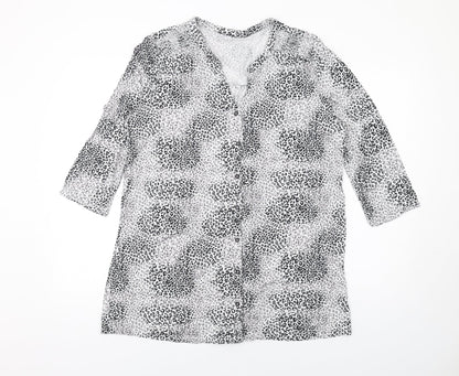 Bonmarché Womens White Animal Print Viscose Basic Button-Up Size 16 V-Neck