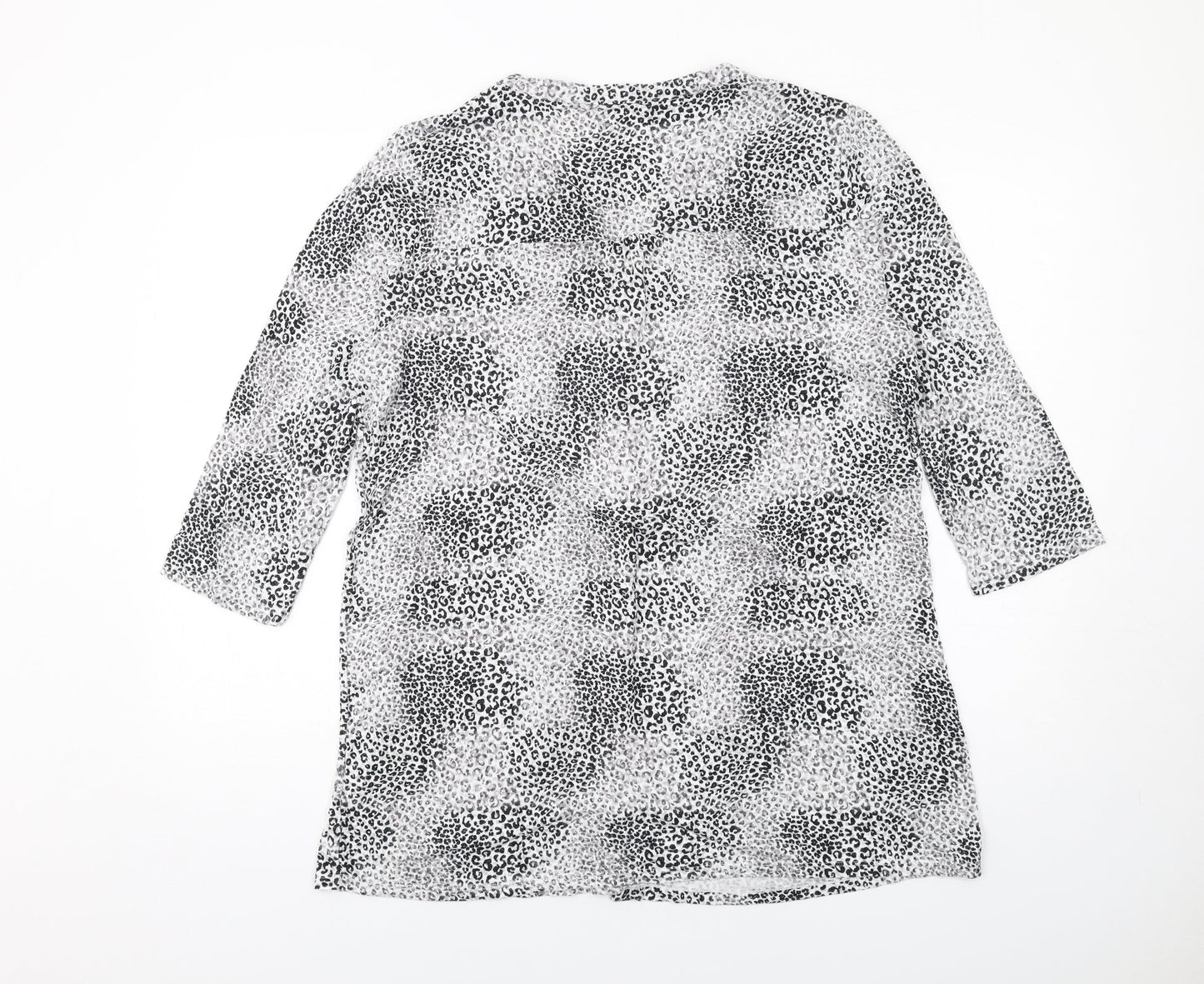 Bonmarché Womens White Animal Print Viscose Basic Button-Up Size 16 V-Neck