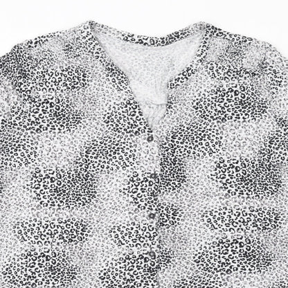 Bonmarché Womens White Animal Print Viscose Basic Button-Up Size 16 V-Neck