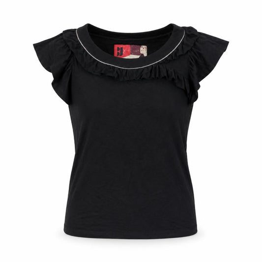 Front view of Betty Jackson women’s black viscose basic t-shirt, size UK 8, round neck