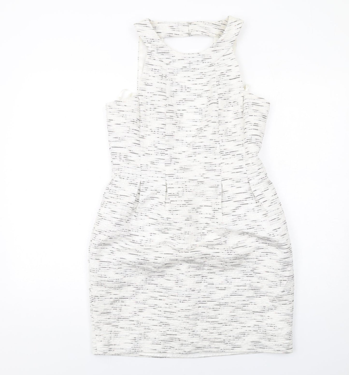 Coleen Womens White Geometric Polyester Shift Size 12 Round Neck Zip