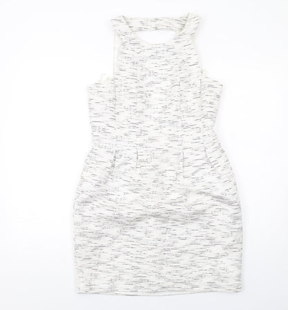 Coleen Womens White Geometric Polyester Shift Size 12 Round Neck Zip