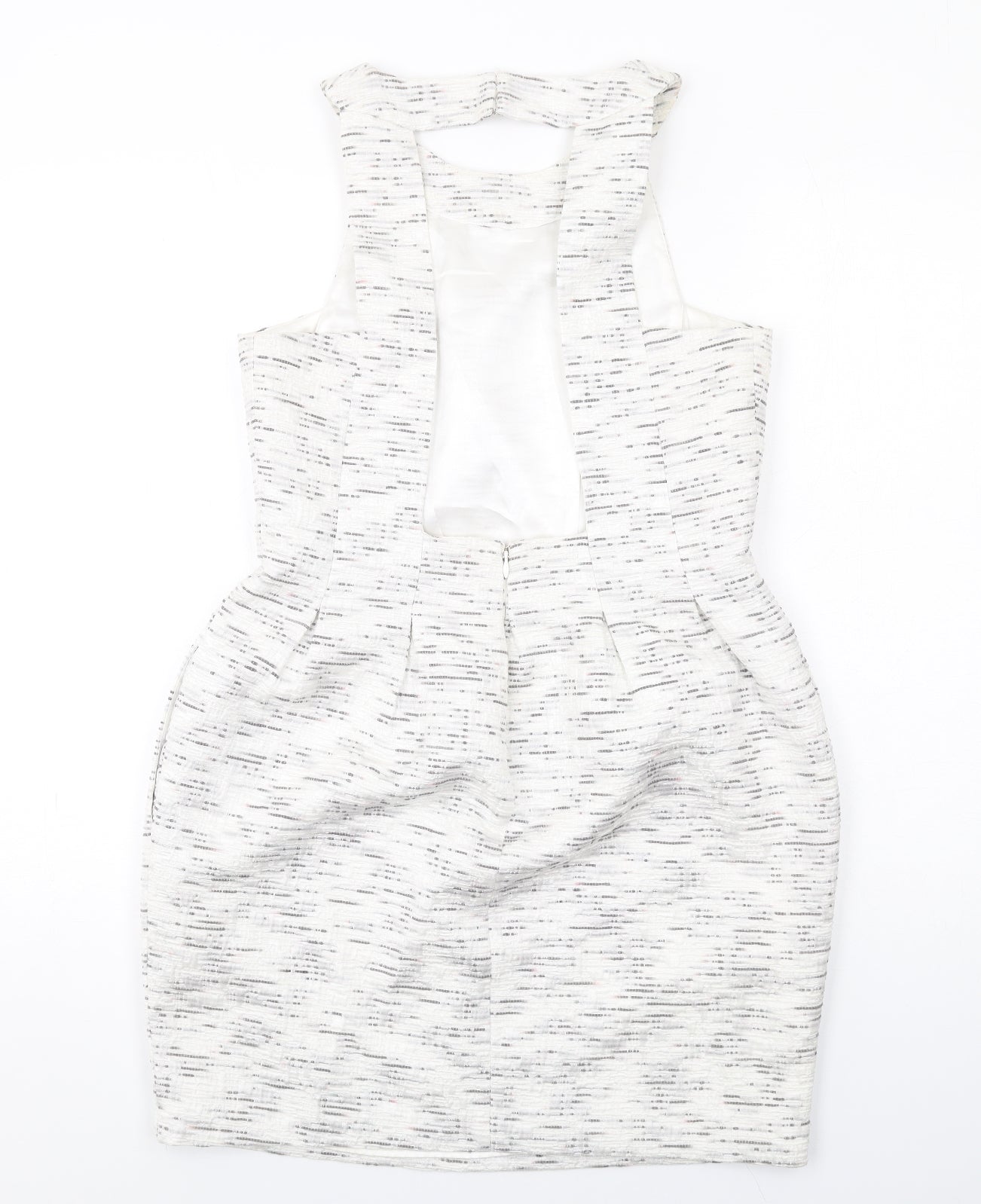 Coleen Womens White Geometric Polyester Shift Size 12 Round Neck Zip