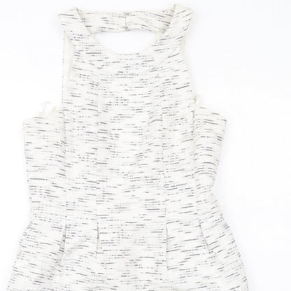 Coleen Womens White Geometric Polyester Shift Size 12 Round Neck Zip