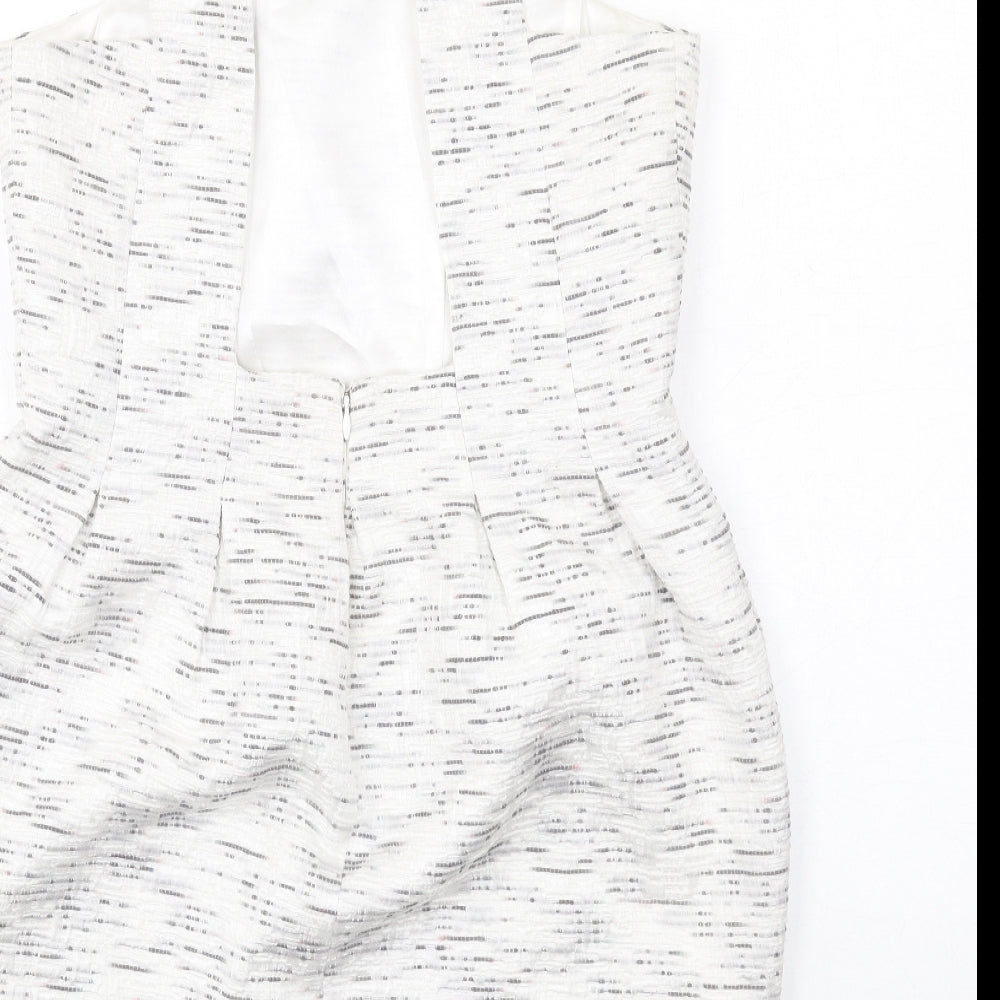 Coleen Womens White Geometric Polyester Shift Size 12 Round Neck Zip