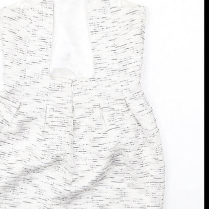 Coleen Womens White Geometric Polyester Shift Size 12 Round Neck Zip