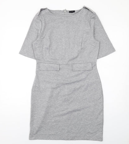 NEXT Womens Grey Polyester Shift Size 12 Round Neck Zip