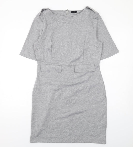 NEXT Womens Grey Polyester Shift Size 12 Round Neck Zip
