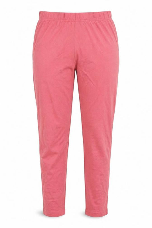Front view of Missguided women’s pink cotton carrot leggings, size UK 8, 26-inch leg