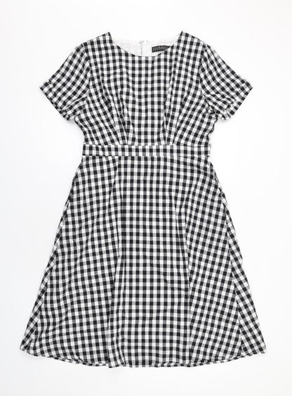 Sugarhill Womens Black Gingham Cotton A-Line Size 12 Round Neck Zip