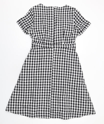 Sugarhill Womens Black Gingham Cotton A-Line Size 12 Round Neck Zip