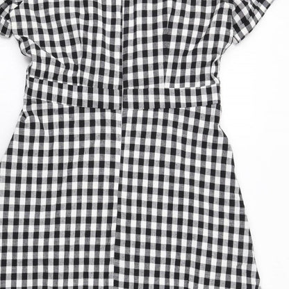 Sugarhill Womens Black Gingham Cotton A-Line Size 12 Round Neck Zip