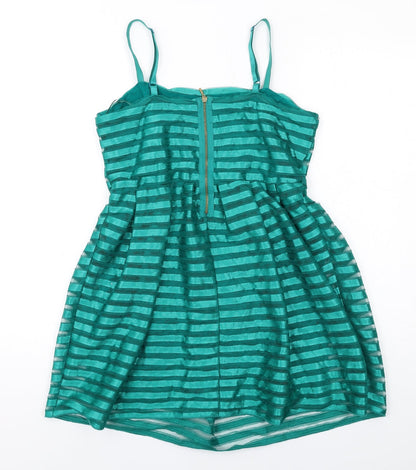 H&M Womens Green Striped Polyester Mini Size M Square Neck Zip