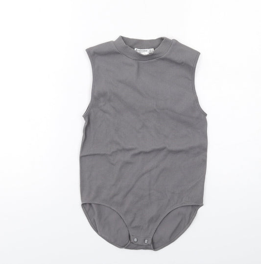 Stradivarius Womens Grey Polyamide Bodysuit One-Piece Size M Snap